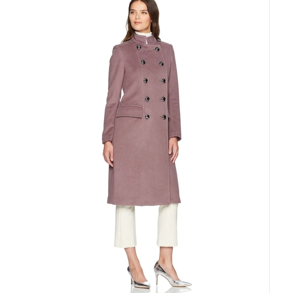 Badgley Mischka Double-Breasted Wool Trinity Coat In Dusty Mauve Sz Small - Picture 1 of 12